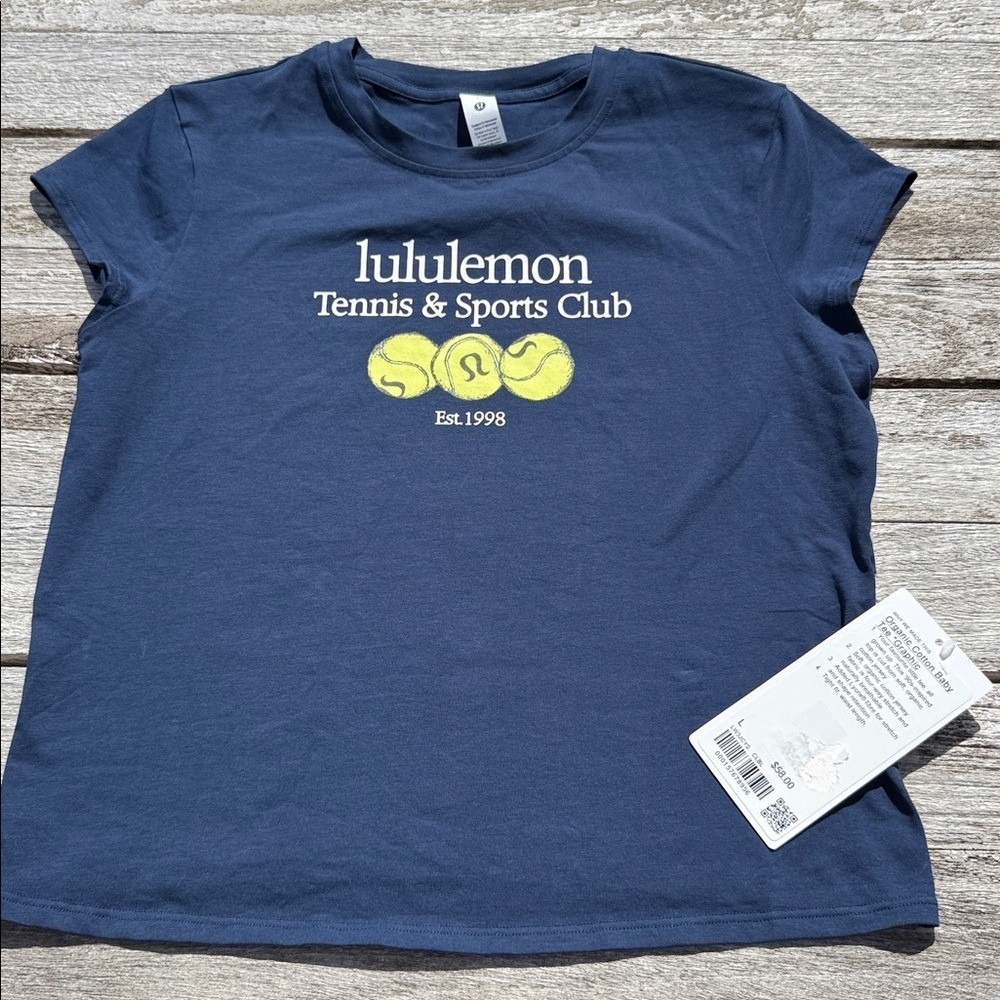 Lululemon Organic‎ Cotton Baby Tee Tennis Club Club Blue Size Large NWT